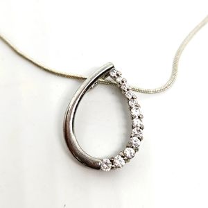 Silver Tone Graduated Cubic Zirconia Open Teardrop Pear Journey Necklace